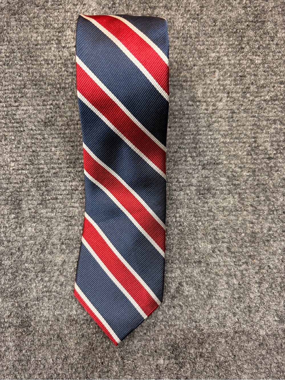 J. Crew Navy, Red and White Striped Silk Tie